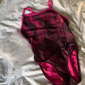 Sporti Hydrolast Sonar Waves Thin strap 32  Pink and Black Swimsuit